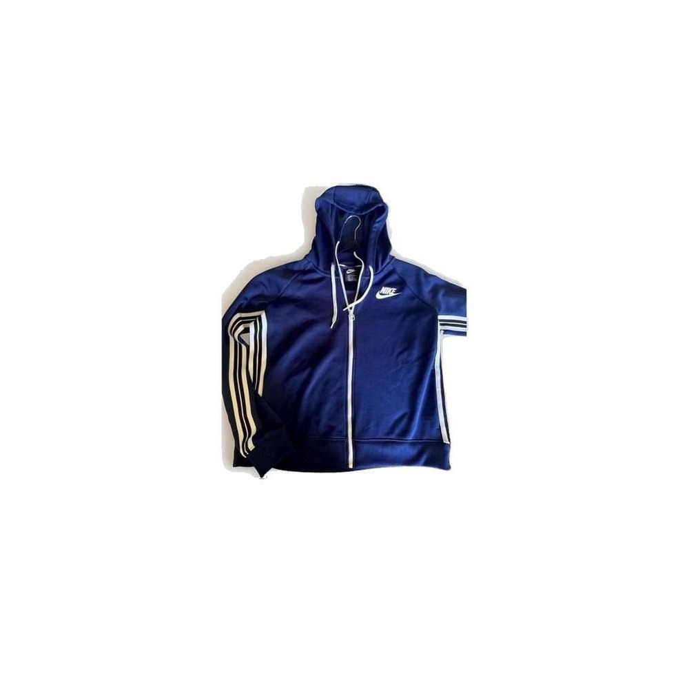 Nike Women's Full Zip Hooded Track Jacket in Royal Blue with Striped Sleeves